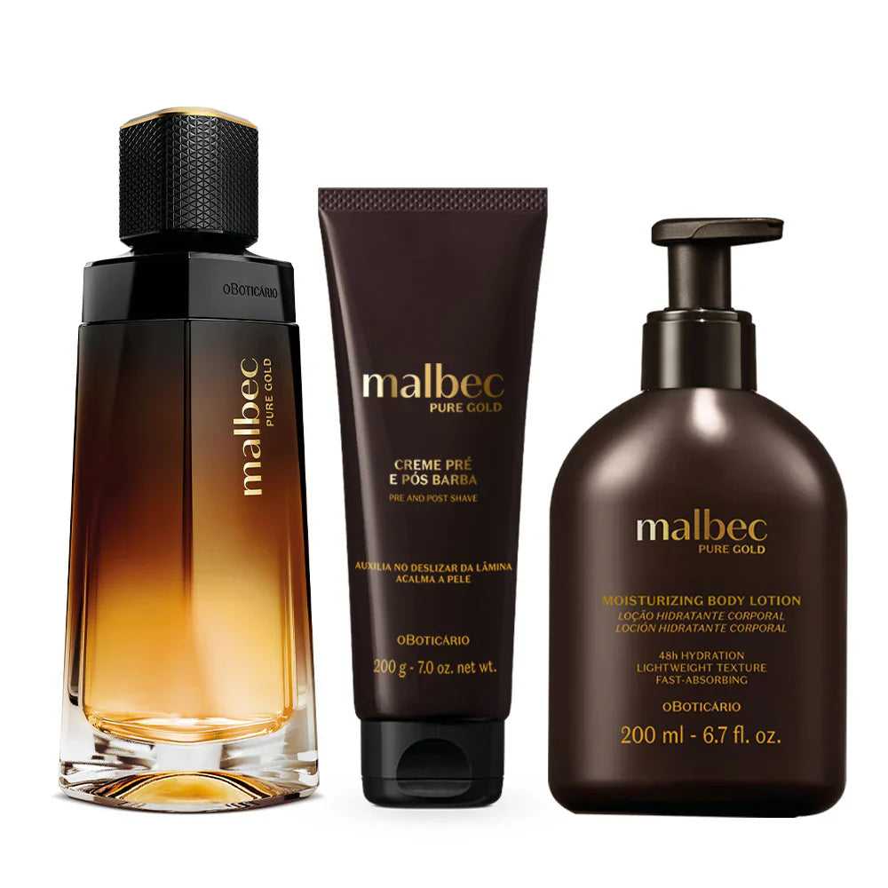 Kit Malbec Pure Gold + Loção + Barba